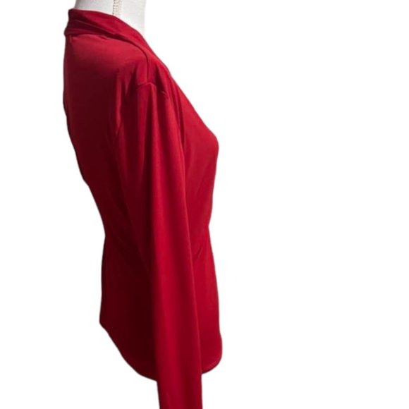 Boston Proper Rouched Front Half Zipper Christmas Valentine's Day  Red Top -  L - Picture 2 of 15